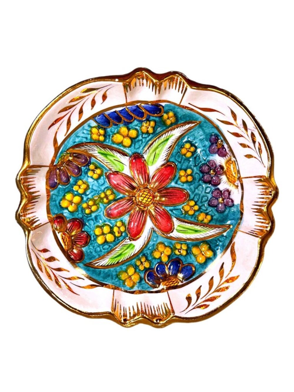 Vtg HAND PAINTED H BEQUET Quaregnon BELGIUM MAJOLICA BOWL Wall Hanging 8" READ